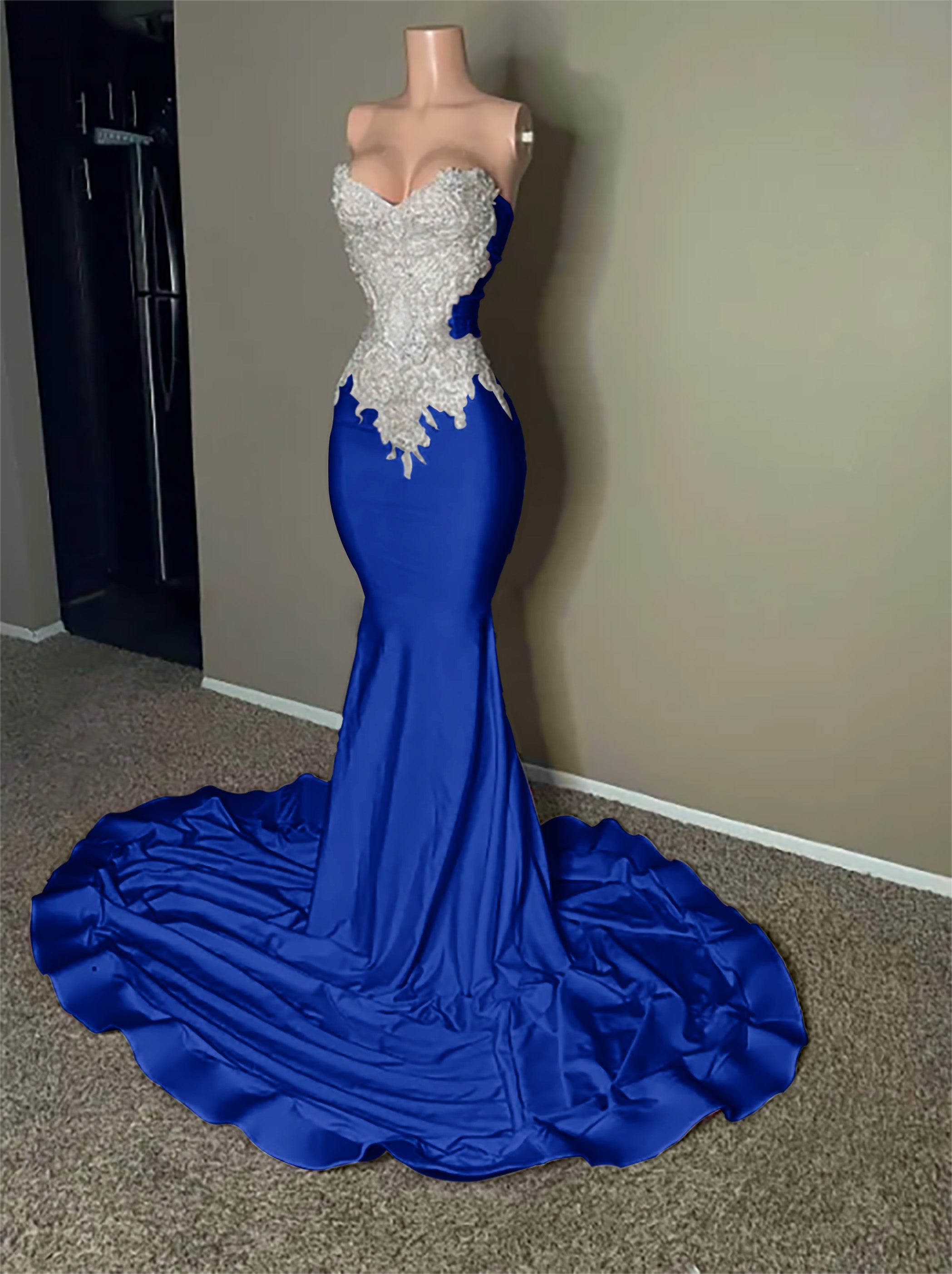 Stunning Pink Sleeveless Strapless Mermaid Long Prom Dress With Embroidery BMBRIDE
