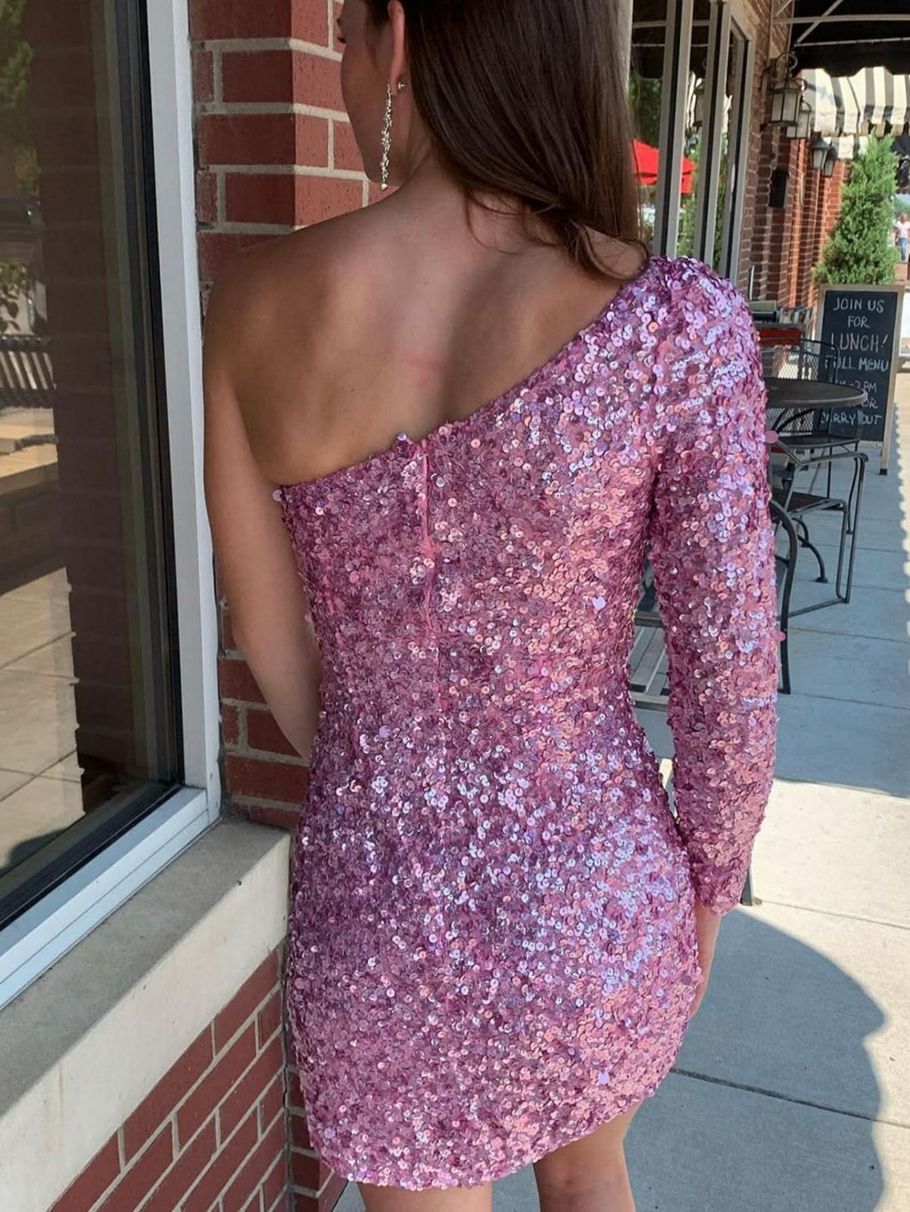 Stunning Bodycon One-Shoulder Sequins Homecoming Dress BM bride