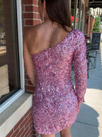 Stunning Bodycon One-Shoulder Sequins Homecoming Dress BM bride