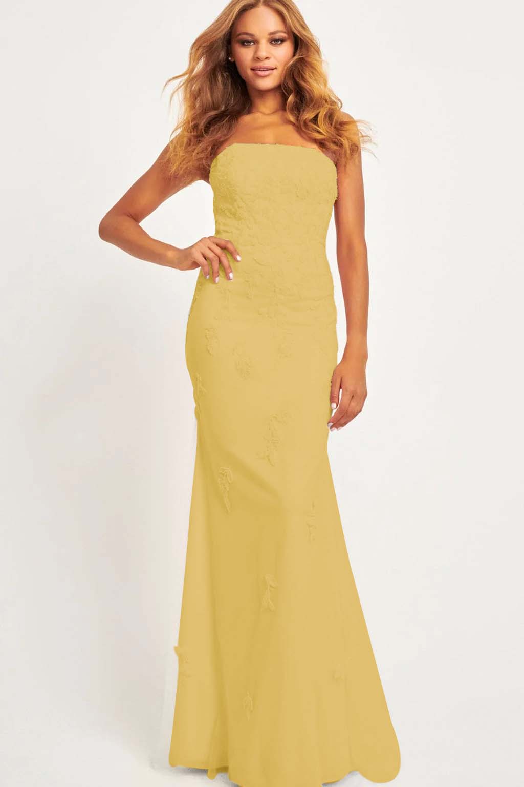 Strapless Sleeveless Long Mermaid Prom Dress With Appliques BMBRIDE
