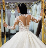 High Neck Jewel Long Sleeve Wedding Dress with Lace Appliques BM bride