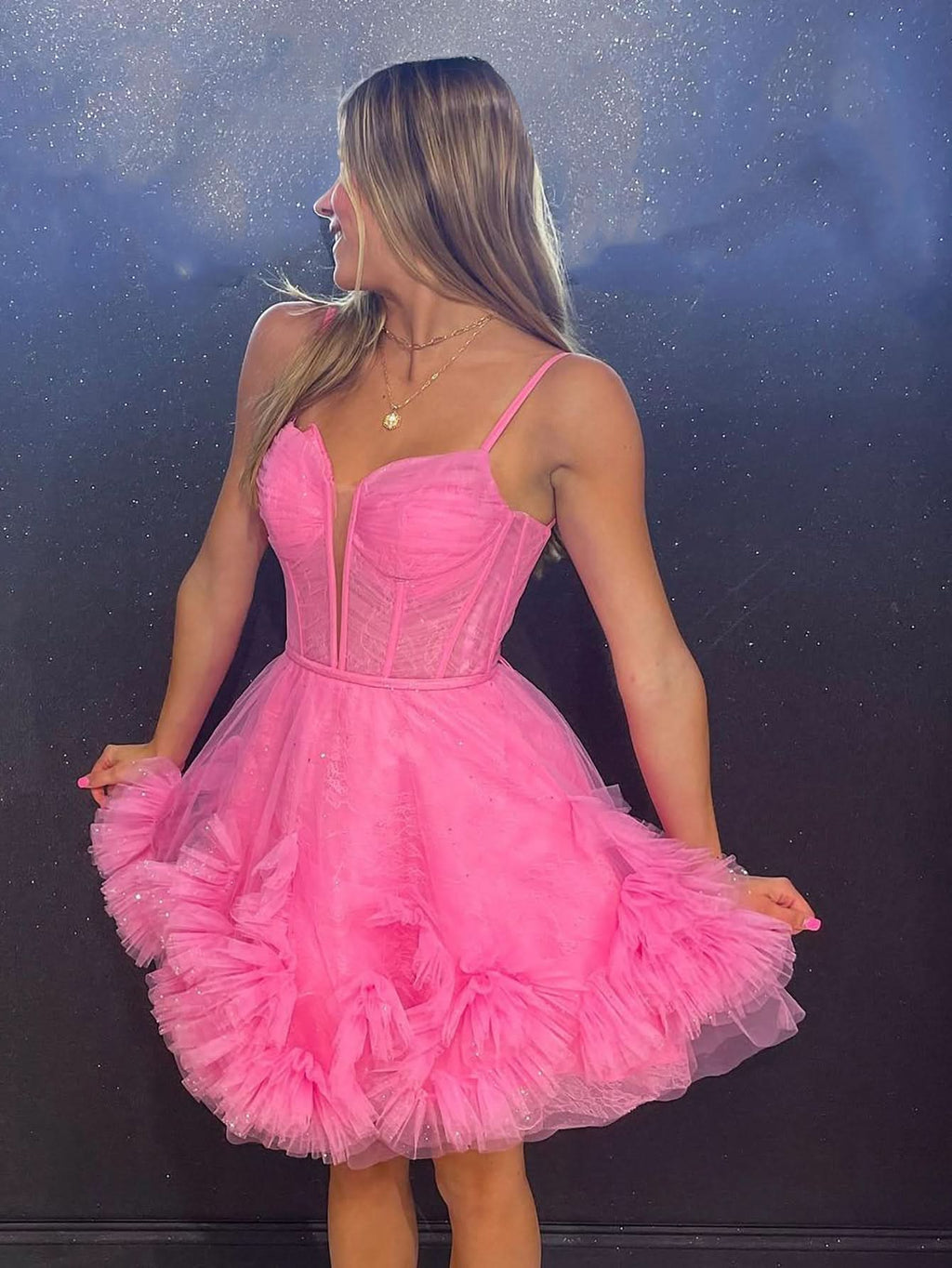 Yara |A-Line V Neck Short Tulle Homecoming Dress BM bride