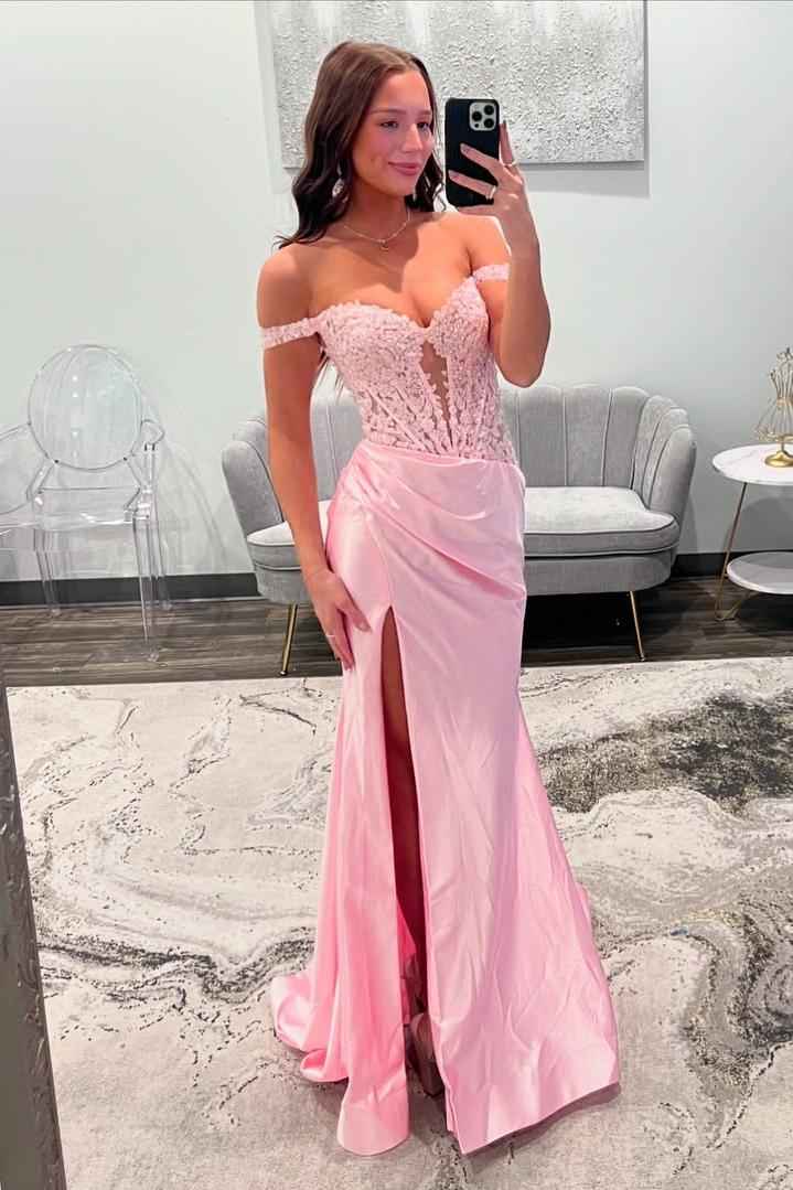 Off the Shoulder Sleeveless Long Mermaid Prom Dress With Split
