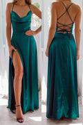 Dark Green Strapless Spaghetti-Strap Front Split Evening Dress Online BM bride
