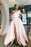 Yellow One-Shoulder Prom Dress Split with Pockets BM bride