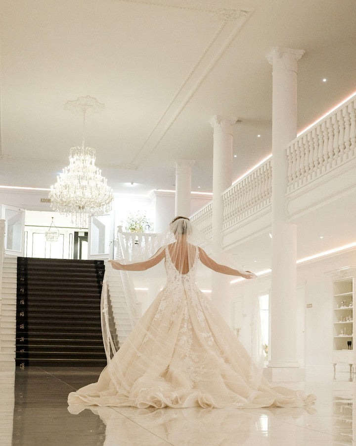 Sexy A-Line Deep V-Neck Spaghetti Strap Floor-Length Backless Wedding Dress with Lace Appliques BM bride