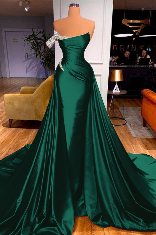 Sleeveless Beadings Mermaid Prom Dress One Shoulder With Detachable skirt BMBRIDE