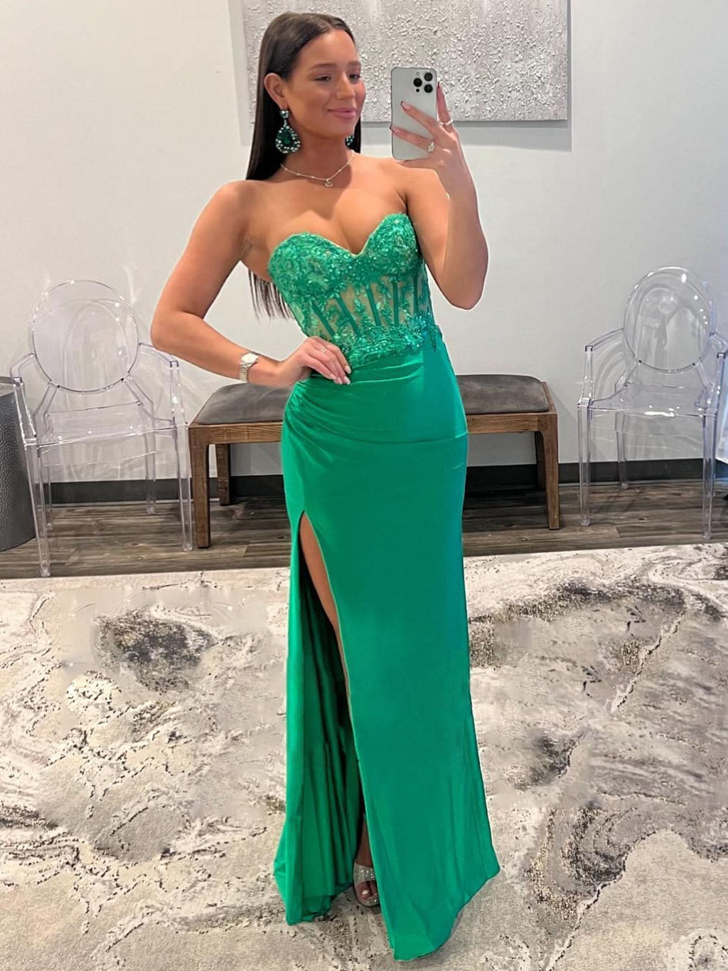 Stunning Sheath Strapless Sweetheart Long Prom Dress with Slit BM bride