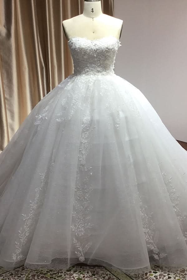 Off-the-Shoulder Sweetheart Ball Gown Wedding Dress with Lace Appliques BM bride
