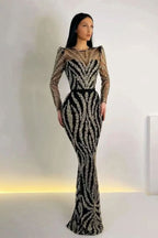 Black Long Sleeve Appliqued Mermaid Prom Dress with Detachable Ruffles BM bride
