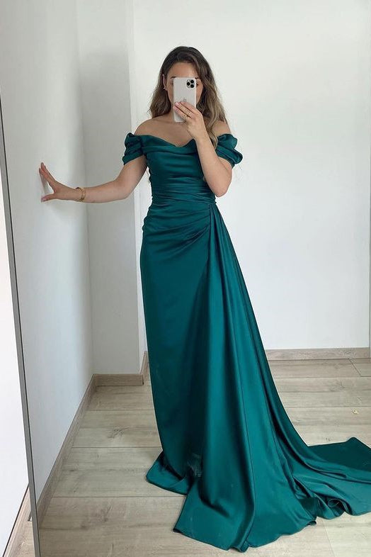 Off the Shoulder Mermaid Strapless Pleated Prom Dress With Ruffles Online
