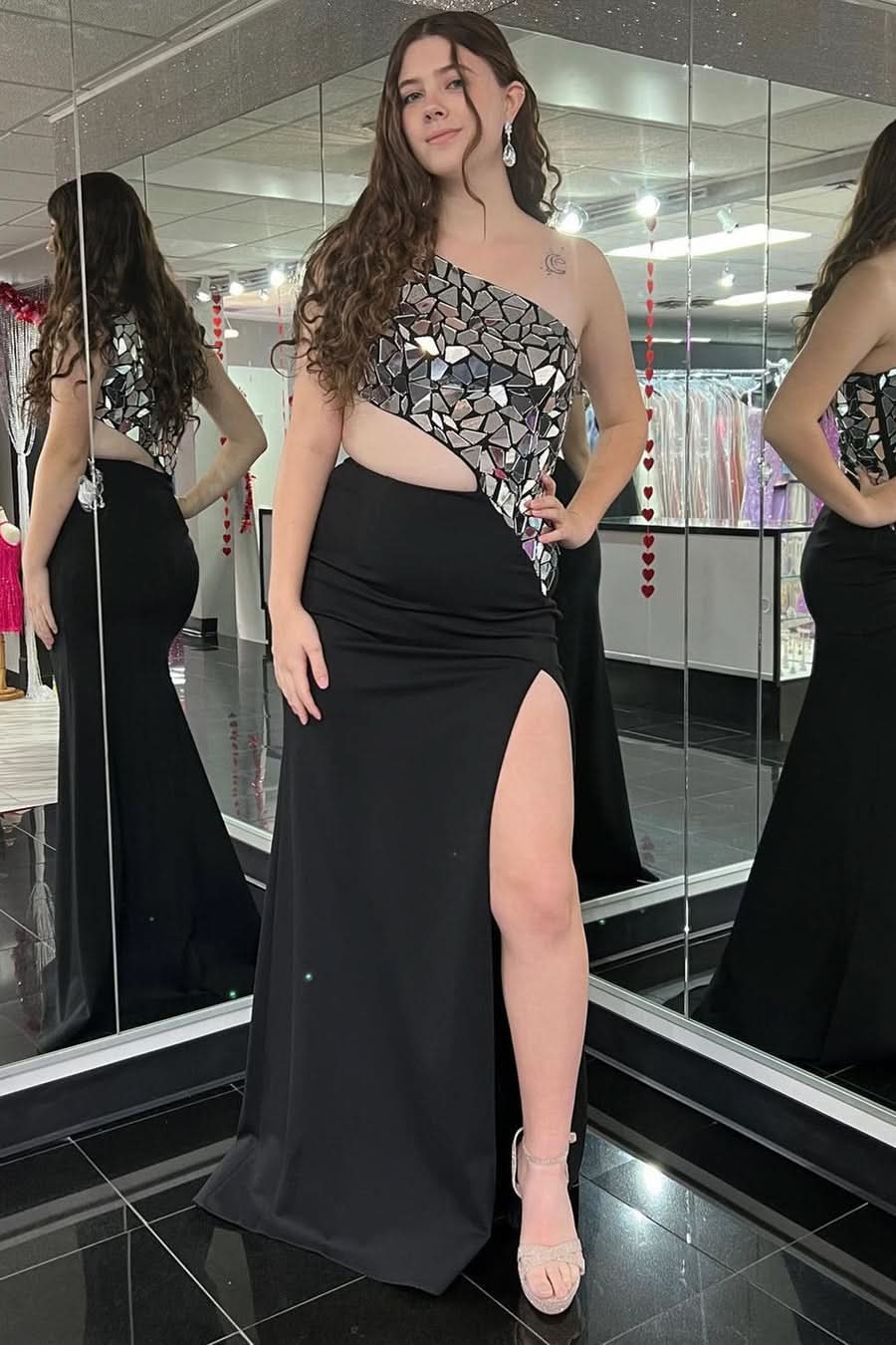 Fashionable Sheath One Shoulder Cut Mirror Sequins Prom Dress BM bride