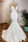 Strapless Satin Mermaid Bridal Dress Adorned with Exquisite Appliques BM bride