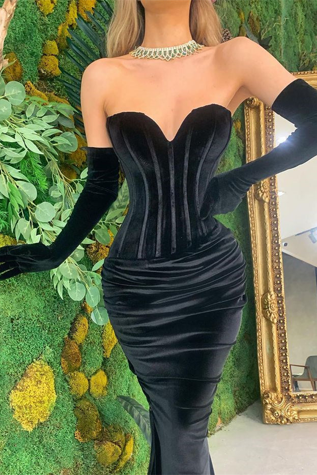 Black Sweetheart Velvet Mermaid Prom Dress BM bride