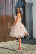Tulle Strapless Sleeveless Short A Line Prom Dress With Belt BMBRIDE