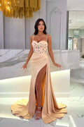 Long Prom Dress with Rhinestone, Spaghetti Strap, and Slit BM bride