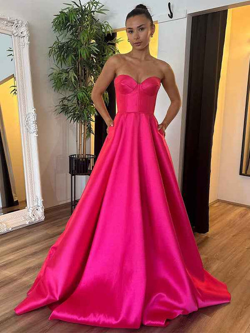 Fuchsia A-Line Strapless Sweetheart Long Prom Dress BMBRIDE