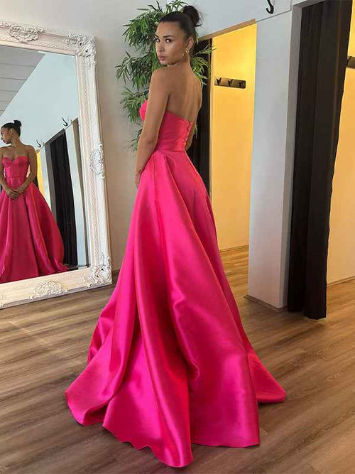 Fuchsia A-Line Strapless Sweetheart Long Prom Dress BMBRIDE