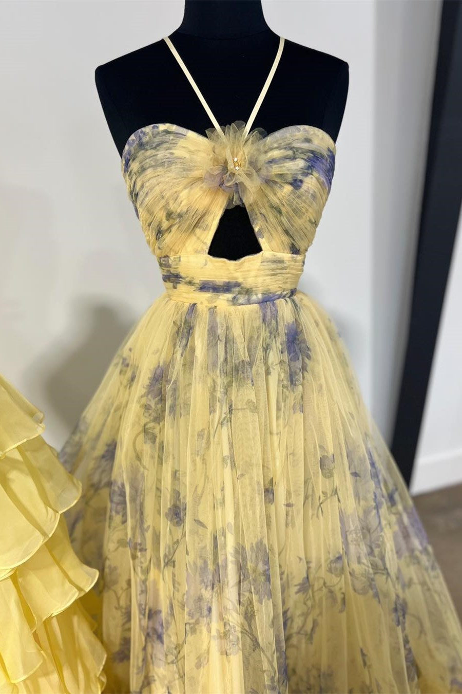 Dazzling Yellow Ruffle Straps 3D Flower Mermaid Long Prom Dress with Glamorous Touch BM bride