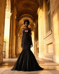 Glamorous Black Pleated Strapless Sleeveless Mermaid Long Prom Dress