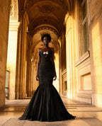 Glamorous Black Pleated Strapless Sleeveless Mermaid Long Prom Dress