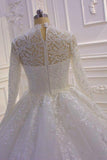 High Neck Long Sleeve Ball Gown Wedding Dress with Lace Ruffles BM bride