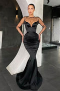 Black V-Neck Long Sleeves Mermaid Prom Dress with Beads BM bride