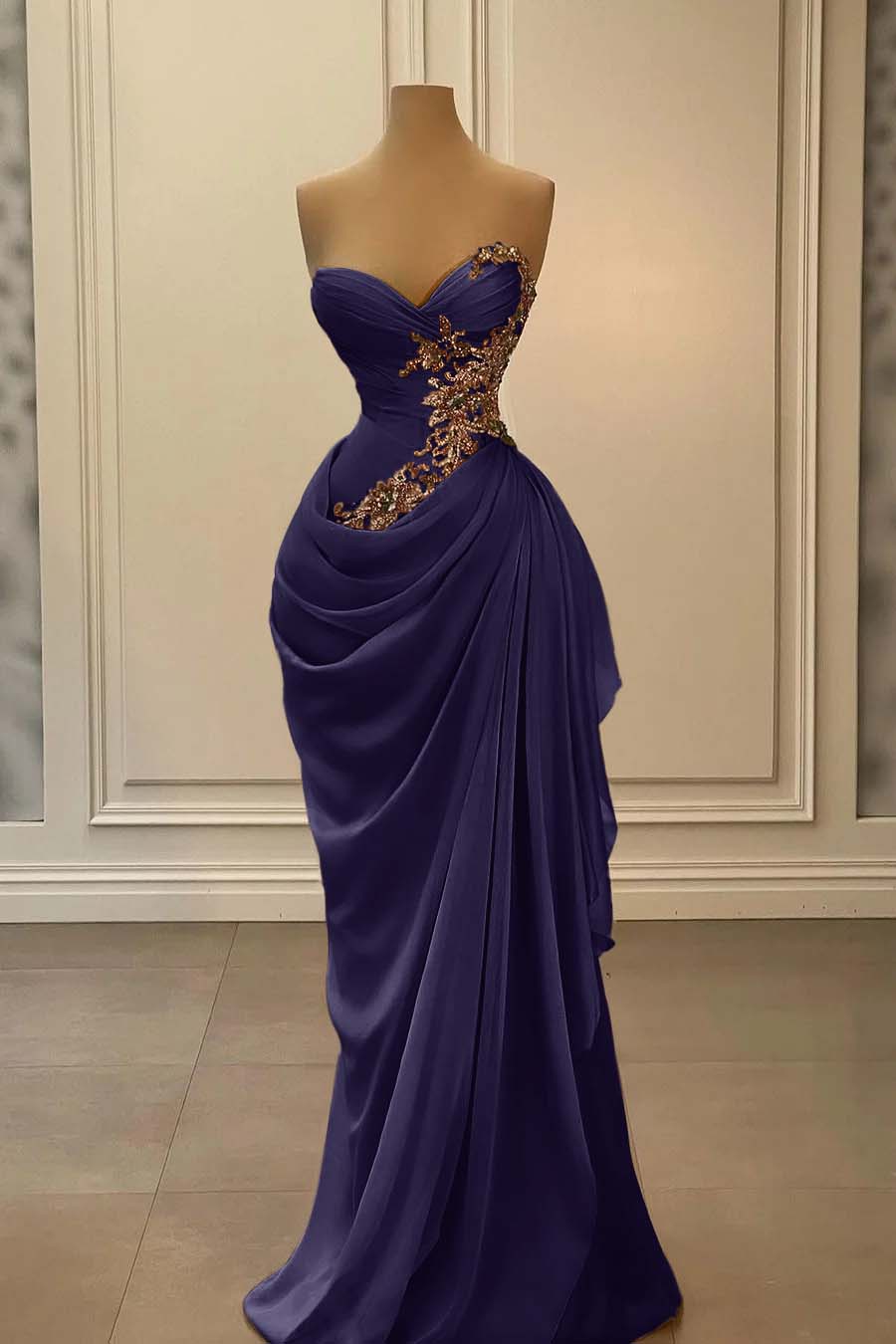 Strapless Sleeveless Long Mermaid Prom Dress With Appliques BMBRIDE