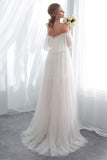 Off-the-Shoulder Tulle Beach Wedding Dress BM bride