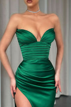 Dark Green Sweetheart Mermaid Prom Dress Split BM bride
