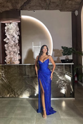 Sequin Strapless Sleeveless Long Split Prom Dress With Pleated