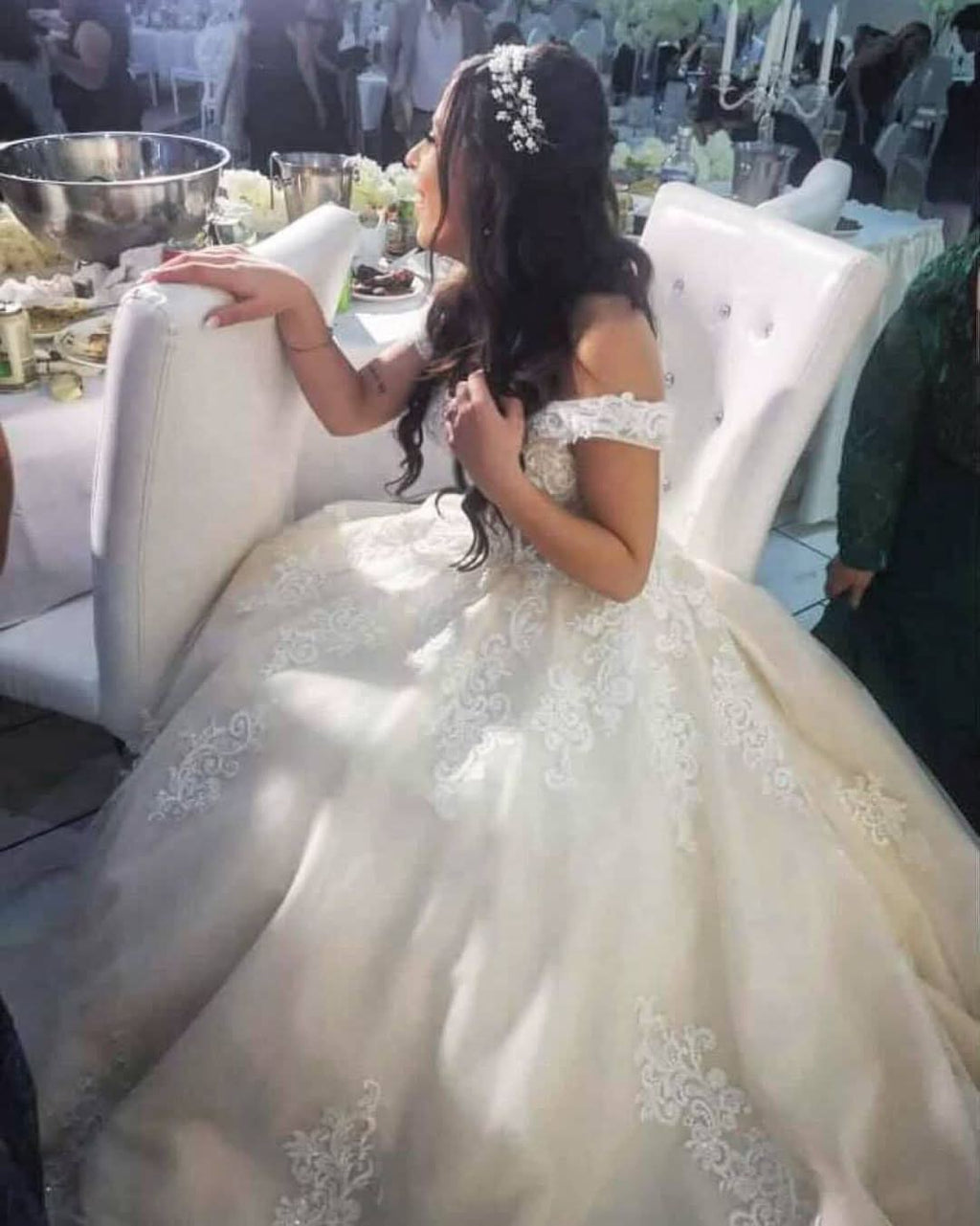 Long A-line Princess Wedding Dress Off-The-Shoulder With Tulle Lace BM bride