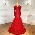 Fashion Red Sequin Prom Dress, Long Sleeves A-Line with Feather BM bride