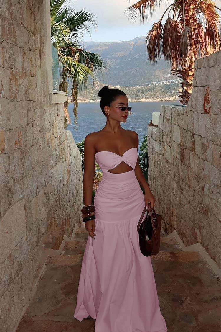 Strapless Sweetheart Sleeveless Long Prom Dress With Pleated BMBRIDE