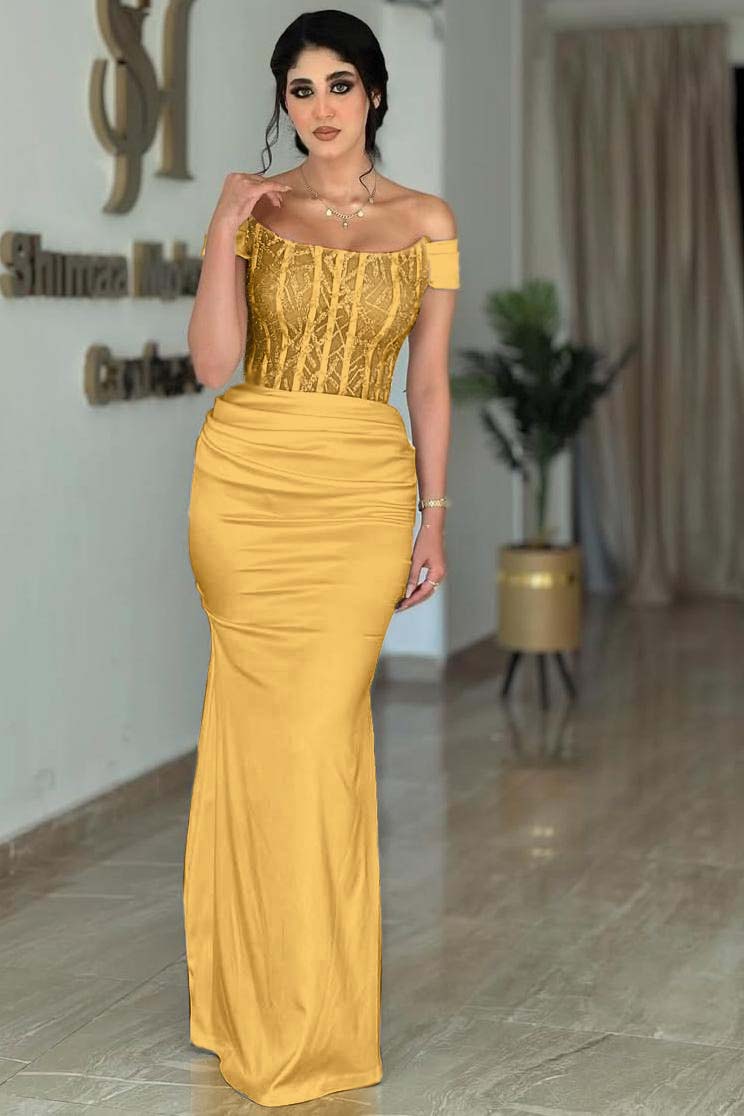 Off the Shoulder Sleeveless Mermaid Long Prom Dress With Beading