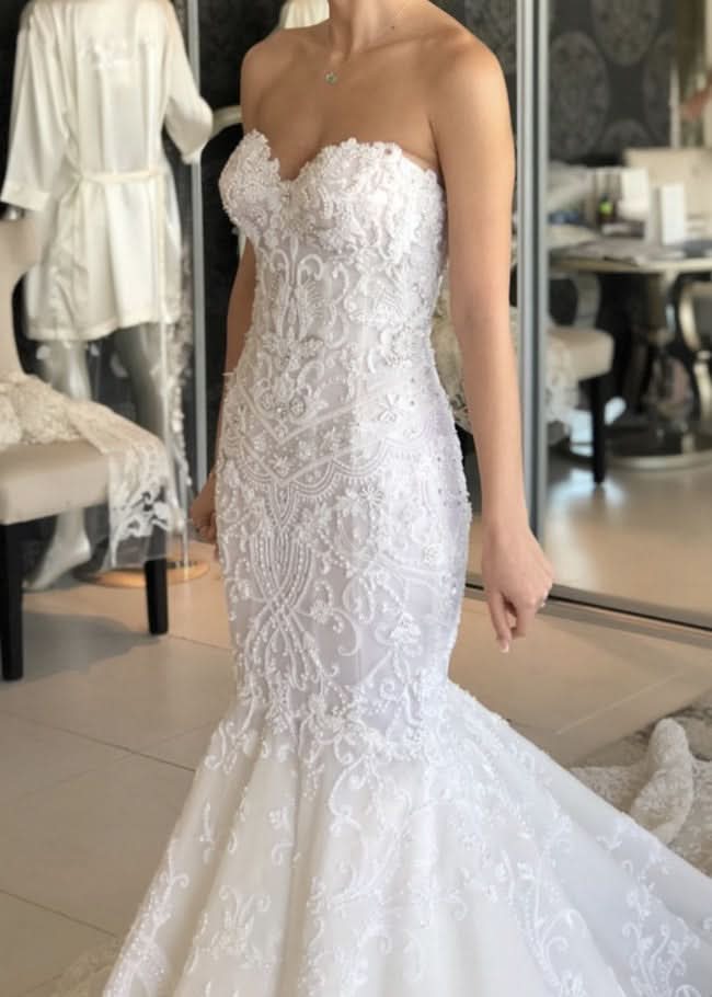 Sweetheart Floor-Length Backless Mermaid Wedding Dress with Lace Appliques BM bride