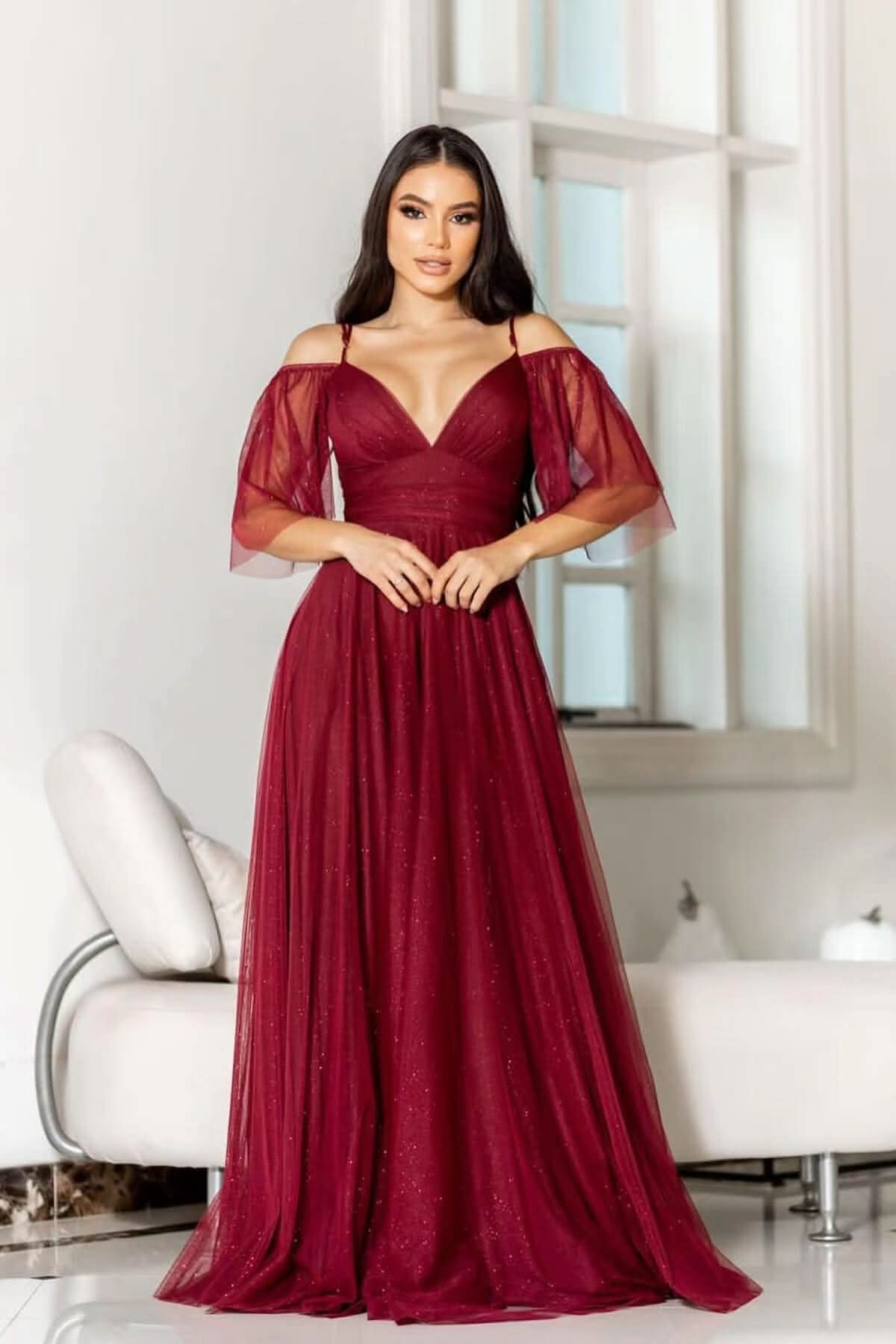 Spaghetti-Strap Boho Tulle A-Line Prom Dress BM bride