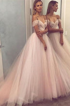 Off-the-Shoulder Tulle Prom Dress BM bride