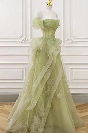 Tulle Off the Shoulder Sleeveless Long Prom Dress With Appliques BMBRIDE