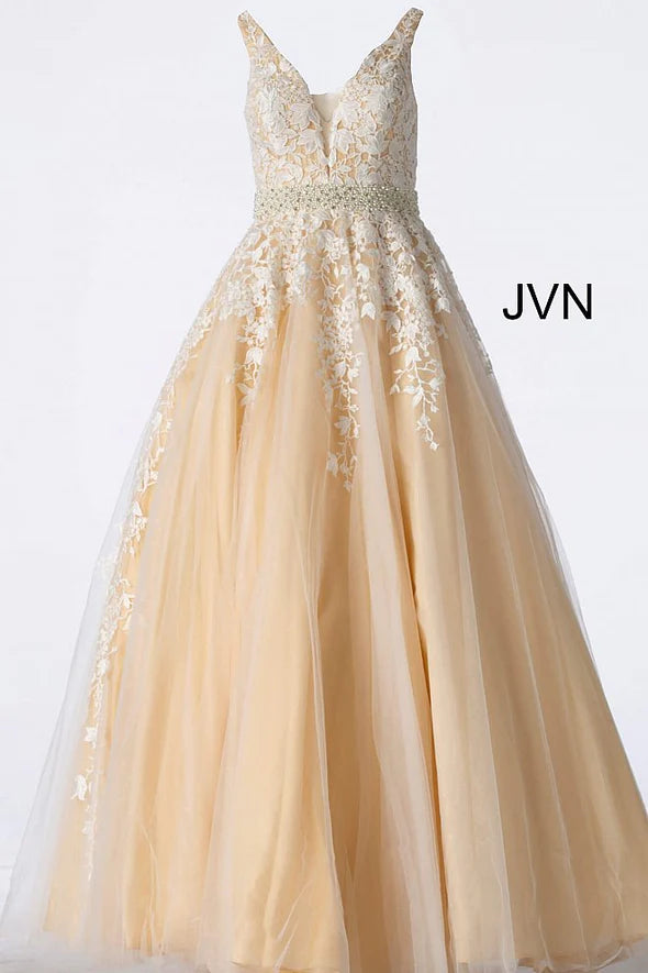 Black V Neck Backless Sleeveless Prom Dress With Applique Beading