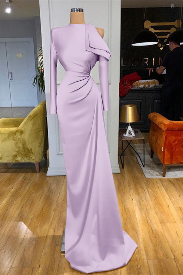 Charming High Neck Champagne Prom Dress Mermaid Long Sleeves With Pleated BMBRIDE