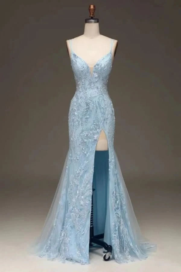 Elegant Slimming Sky Blue Sequin Prom Dress Long BM bride