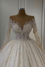 Gorgeous Long Sleeve Ball Gown Wedding Dress with Lace and Beading BM bride