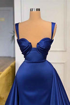 Sweetheart Sleeveless Mermaid Royal Blue Prom Dress With Detachable Train