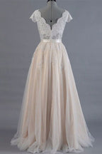 Short Sleeve Lace Long Wedding Dress BM bride