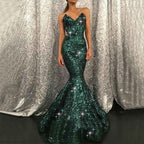 Gorgeous Dark Green Strapless Sleeveless Long Mermaid Sequins Prom Dress