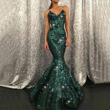 Dark Green Sweetheart Mermaid Prom Dress with Sequins BM bride