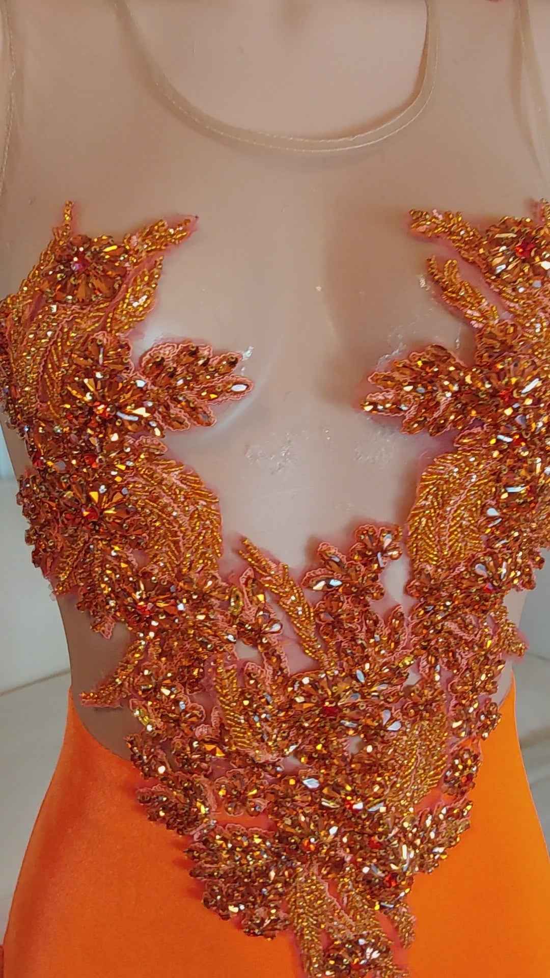 Charming Beading Embroidery Mermaid Orange Sleeveless Long Prom Dress