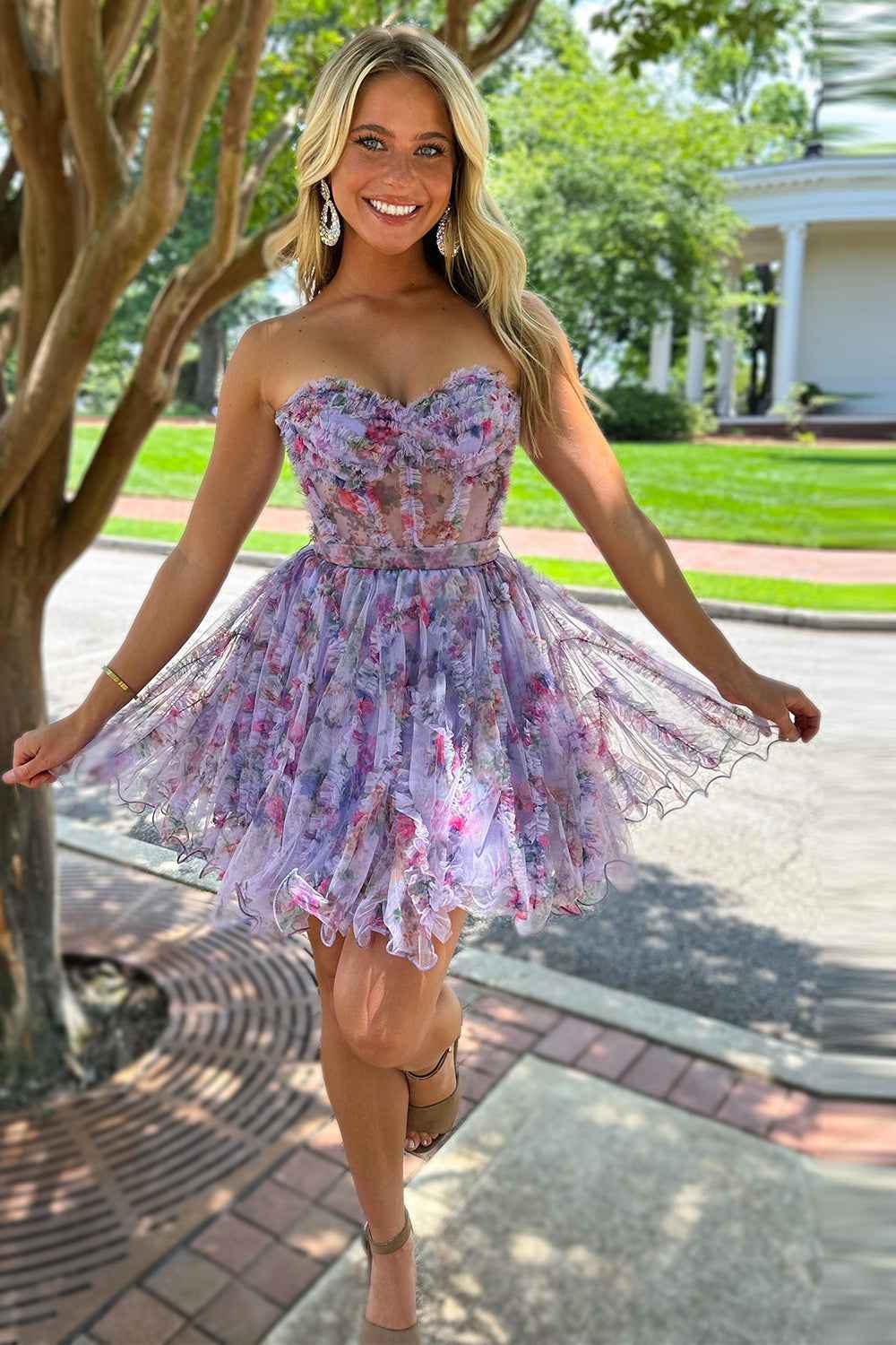 Pink Corset Sweetheart Flower A-Line Short Homecoming Dress with Ruffles Bmbride