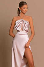 Light Pink Unique Sleeveless Halter Neck Long Prom Dress With Split For Prom